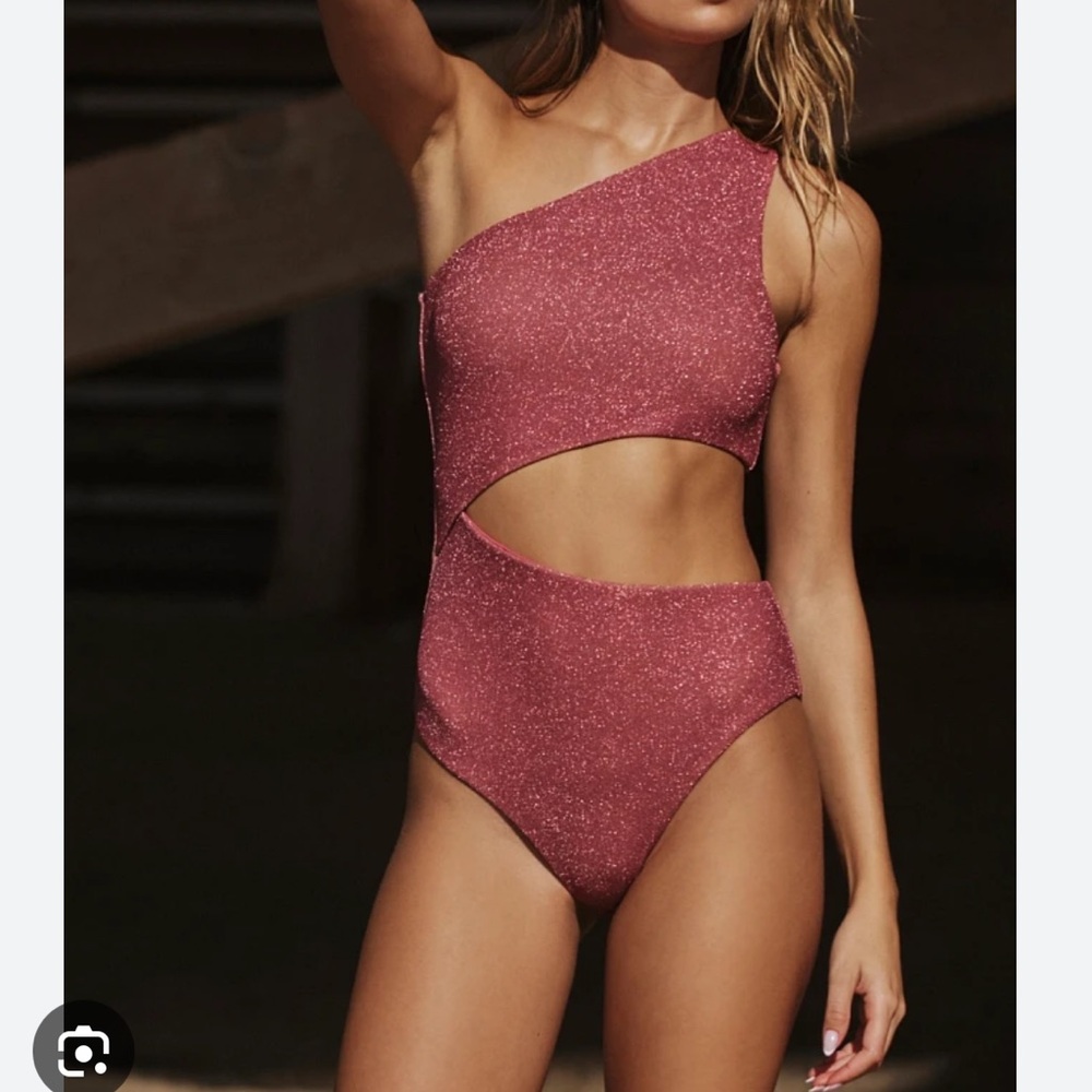 Beach Riot red sparkly one piece SMALL